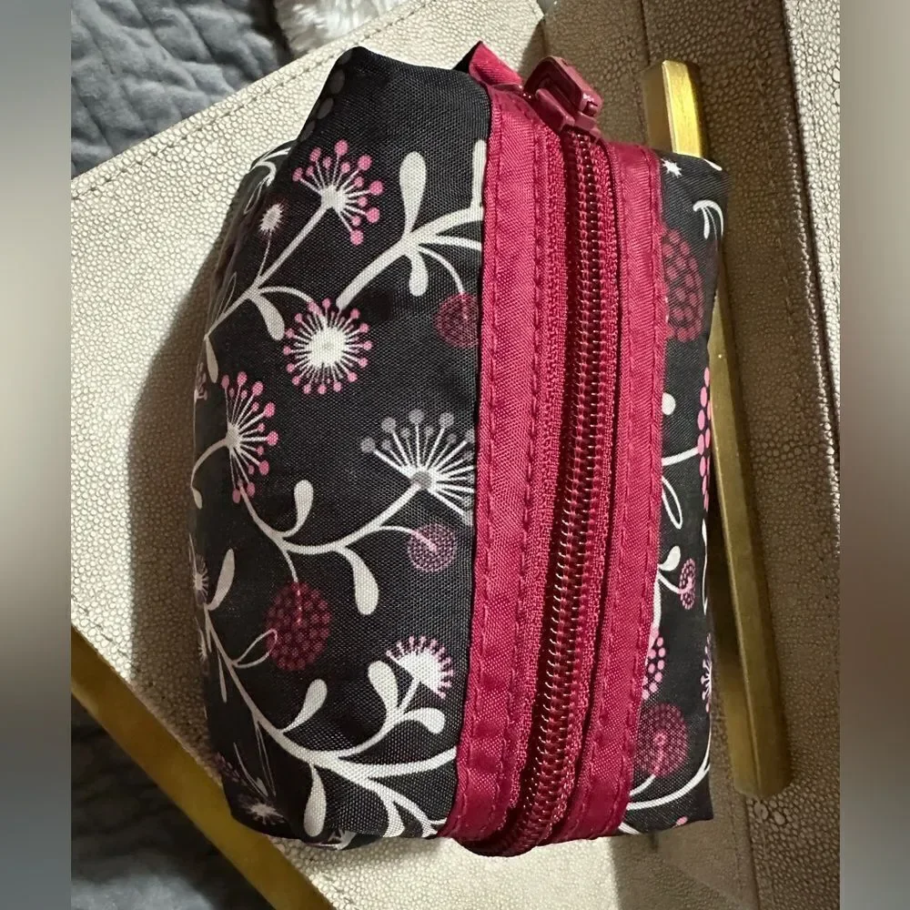 Floral Makeup Bag | Compact & Stylish Floral Black and Pink Women's Bag